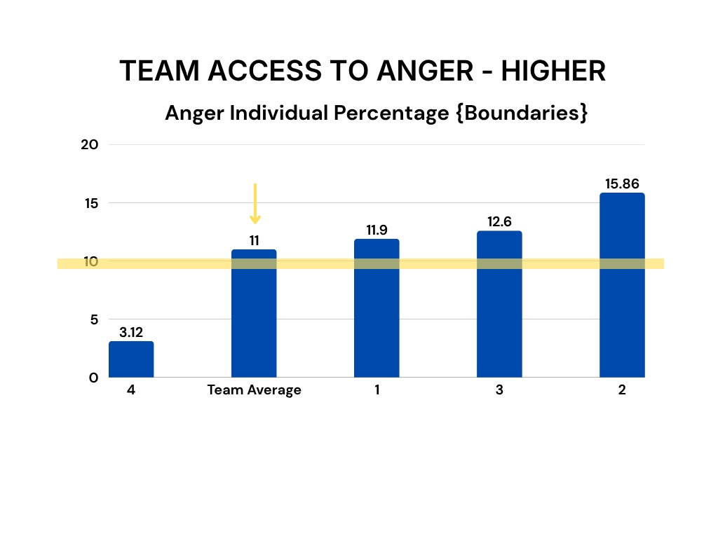 WE-I Profile team stress response data showing anonymous individual results compared to team average — Institute of Curiosity leadership development